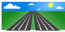 Endless Highway Perspective Clipart: Journey Through Green Landscape and Blue Sky