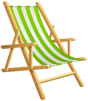 Folding Wooden Beach Deck Chair Clipart with Green and White Stripes