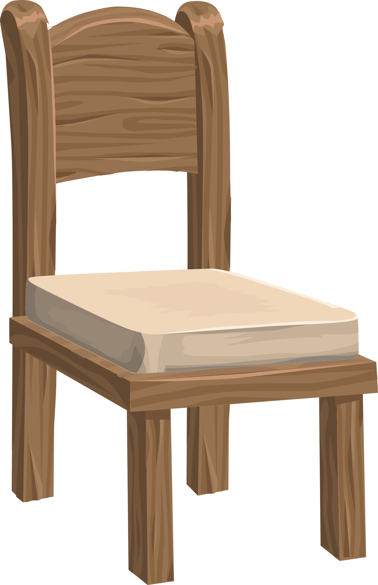 Rustic Wooden Dining Chair Clipart with Soft Cushioned Seat