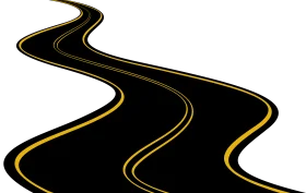 Sinuous Black Asphalt Highway Clipart with Golden Lane Markings