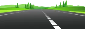 Sleek Open Highway Clipart with Green Landscape and Smooth Asphalt Road