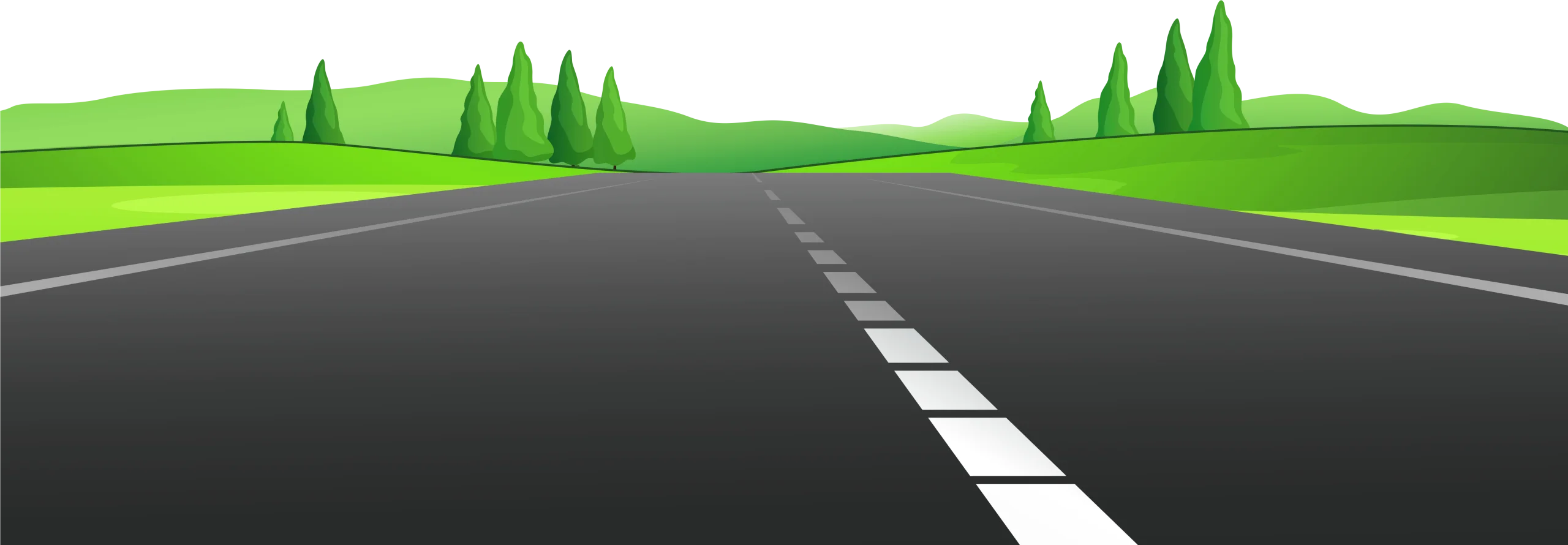 Sleek Open Highway Clipart with Green Landscape and Smooth Asphalt Road