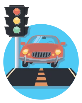 Stylized Traffic Safety Clipart Featuring Red Car and Signal Light