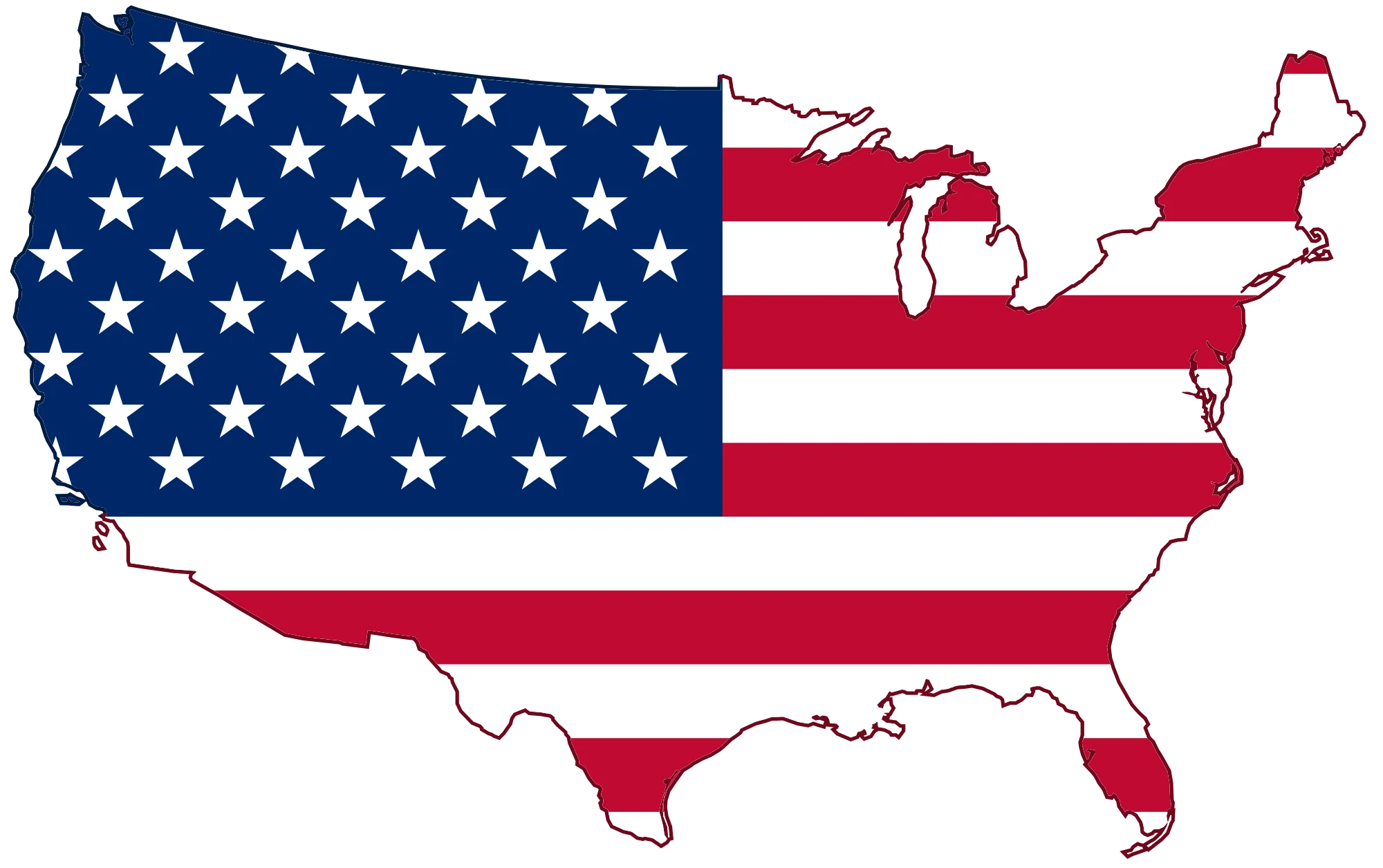 United States Map Silhouette Filled with American Flag Stars and Stripes Clipart Design