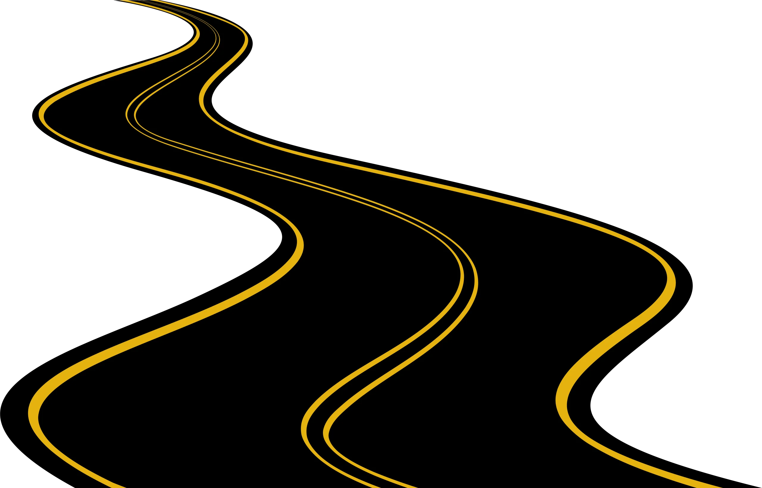 Winding Asphalt Highway Road Clipart with Dynamic Yellow Lane Markings