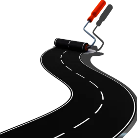 Winding Asphalt Road Construction Clipart with Paint Roller Illustration