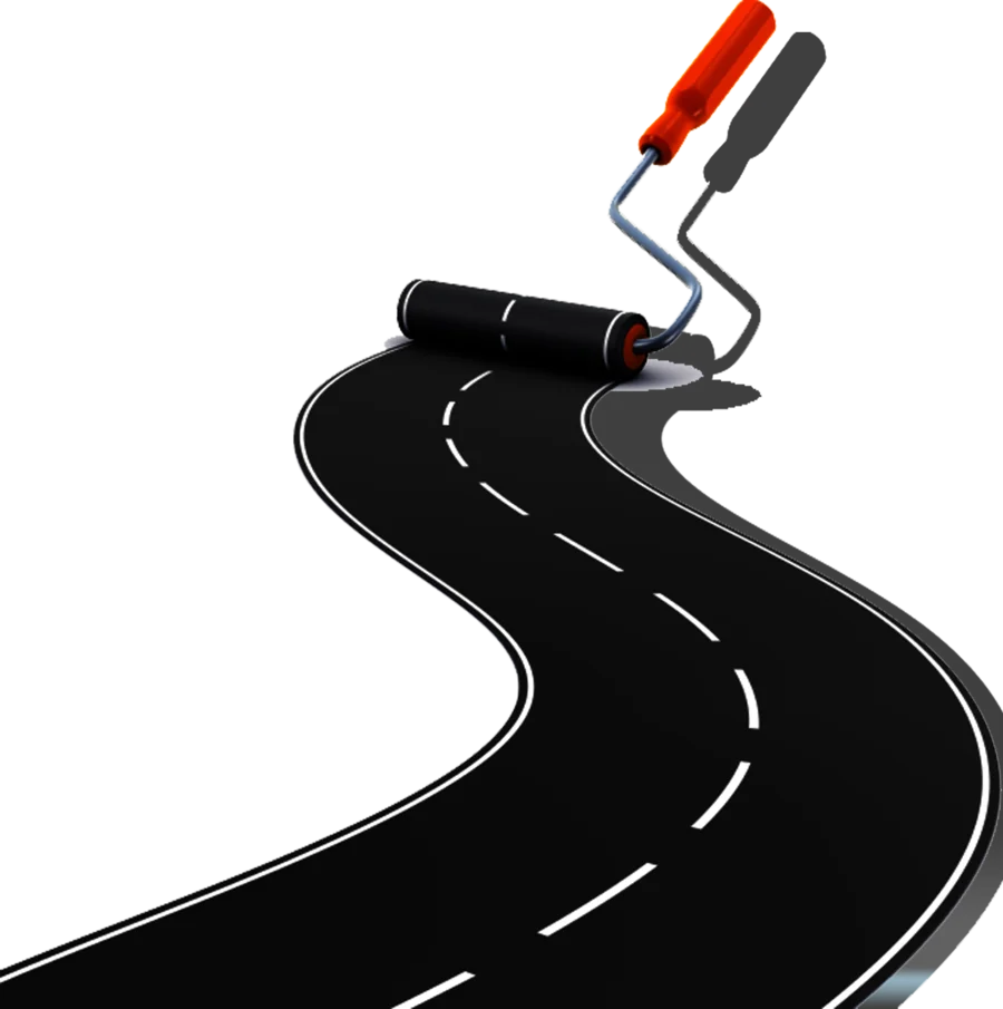 Winding Asphalt Road Construction Clipart with Paint Roller Illustration