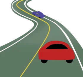 Winding Highway Journey: Smooth Curves and Colorful Vehicles Clipart Illustration