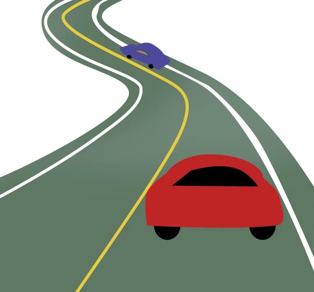 Winding Highway Journey: Smooth Curves and Colorful Vehicles Clipart Illustration
