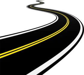 Winding Highway Perspective Clipart: Dynamic Road with Bold Yellow Markings