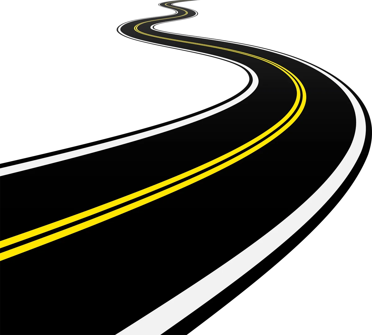 Winding Highway Perspective Clipart: Dynamic Road with Bold Yellow Markings