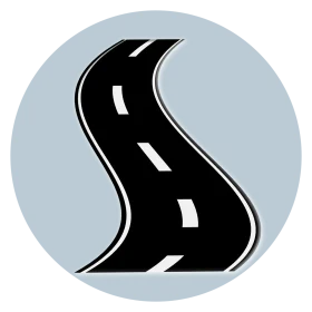 Winding Highway Road Clipart Icon with Curved Asphalt Path and Dashed Lines