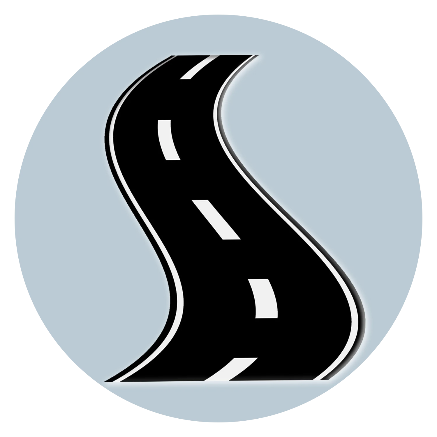 Winding Highway Road Clipart Icon with Curved Asphalt Path and Dashed Lines