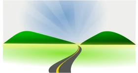 Winding Road Through Green Hills Scenic Landscape Clipart Illustration