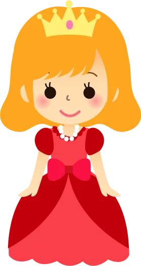 Adorable Cartoon Princess Clipart with Golden Crown and Red Royal Dress