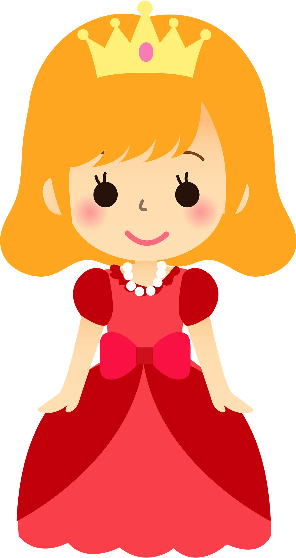 Adorable Cartoon Princess Clipart with Golden Crown and Red Royal Dress