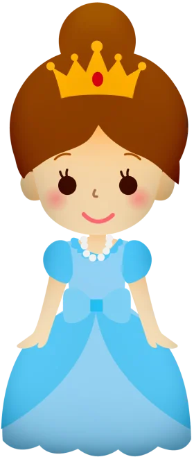 Adorable Fairy Tale Princess in Blue Gown Wearing Golden Crown Clipart Design