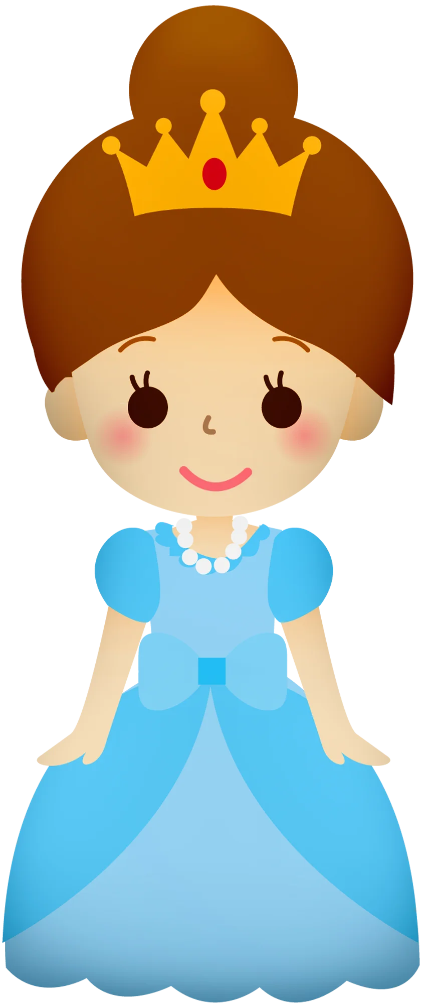Adorable Fairy Tale Princess in Blue Gown Wearing Golden Crown Clipart Design