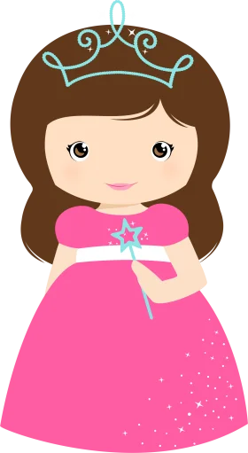 Adorable Little Princess Cartoon Clipart with Sparkling Pink Dress and Tiara