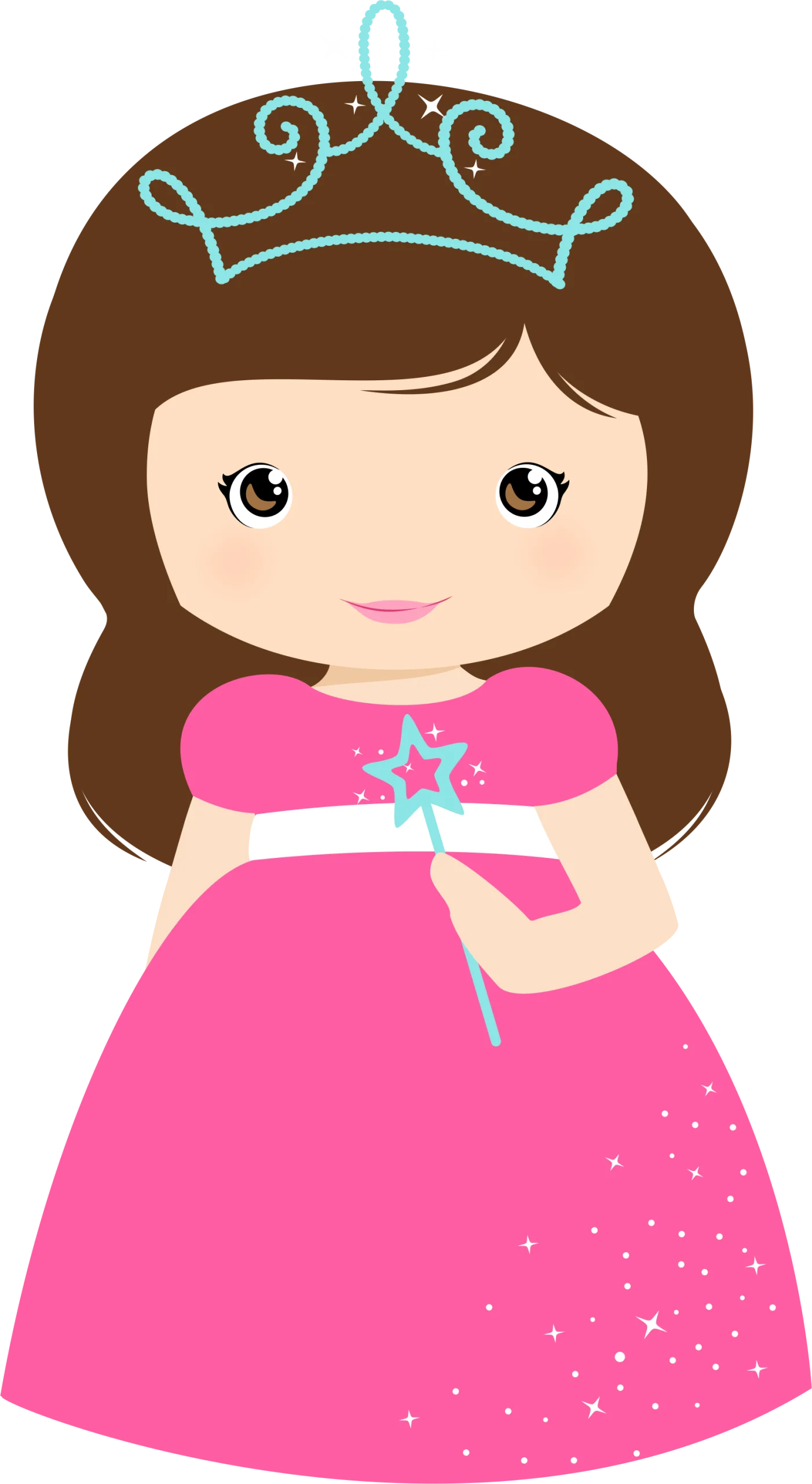 Adorable Little Princess Cartoon Clipart with Sparkling Pink Dress and Tiara