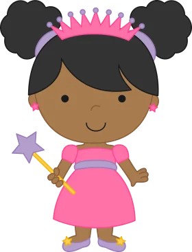 Adorable Little Princess Clipart with Magical Star Wand and Crown