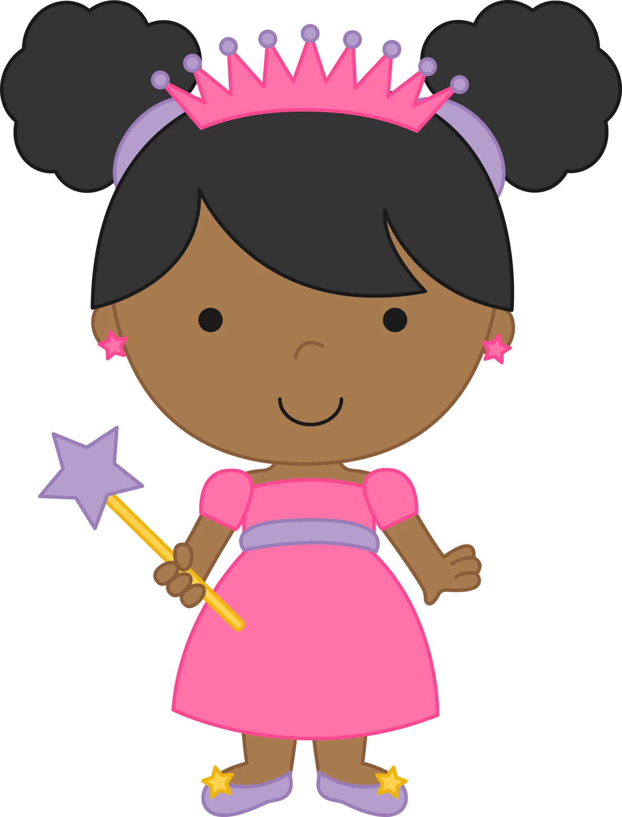 Adorable Little Princess Clipart with Magical Star Wand and Crown