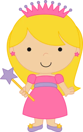 Adorable Little Princess Clipart with Pink Dress and Magical Wand