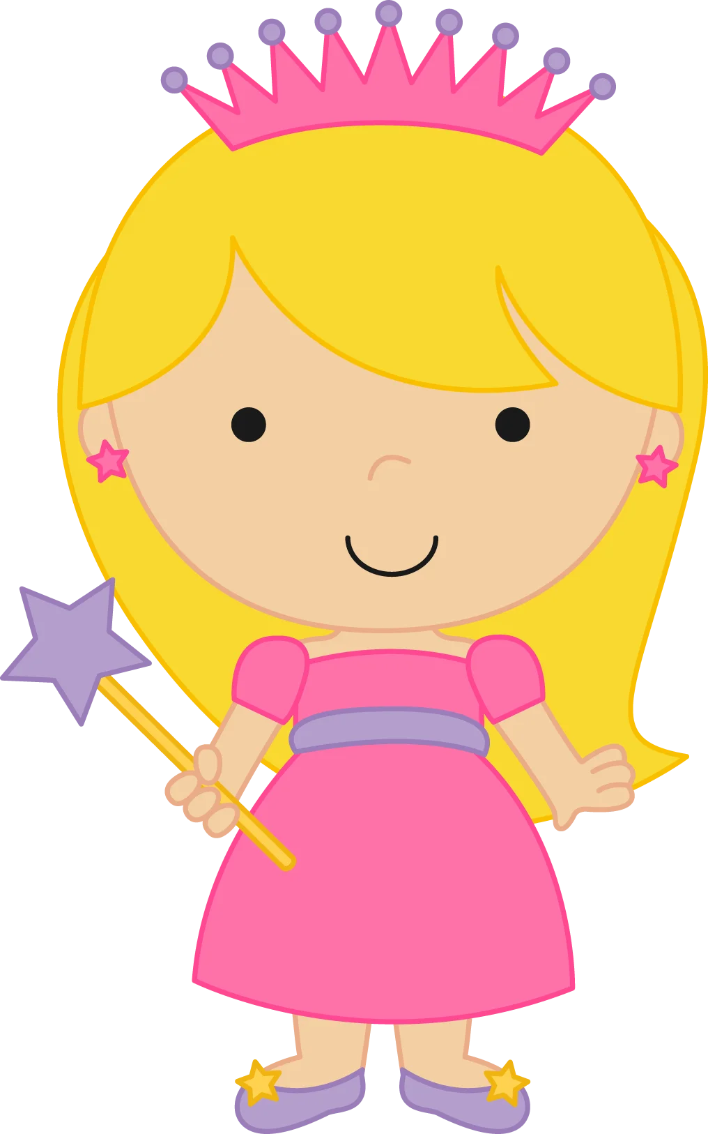 Adorable Little Princess Clipart with Pink Dress and Magical Wand