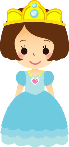 Adorable Little Princess in Blue Gown and Golden Crown Cartoon Clipart Design