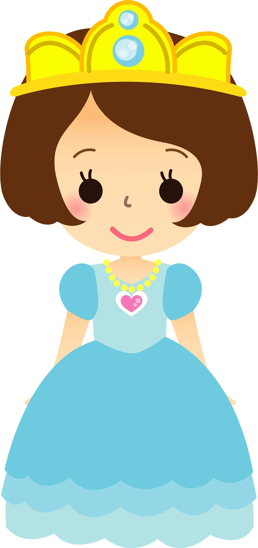 Adorable Little Princess in Blue Gown and Golden Crown Cartoon Clipart Design