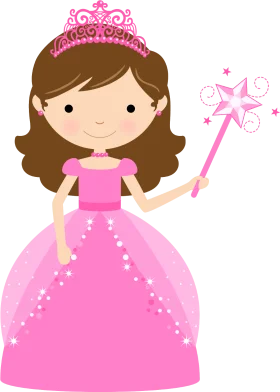 Adorable Little Princess in Pink Sparkly Dress Cartoon Clipart Design