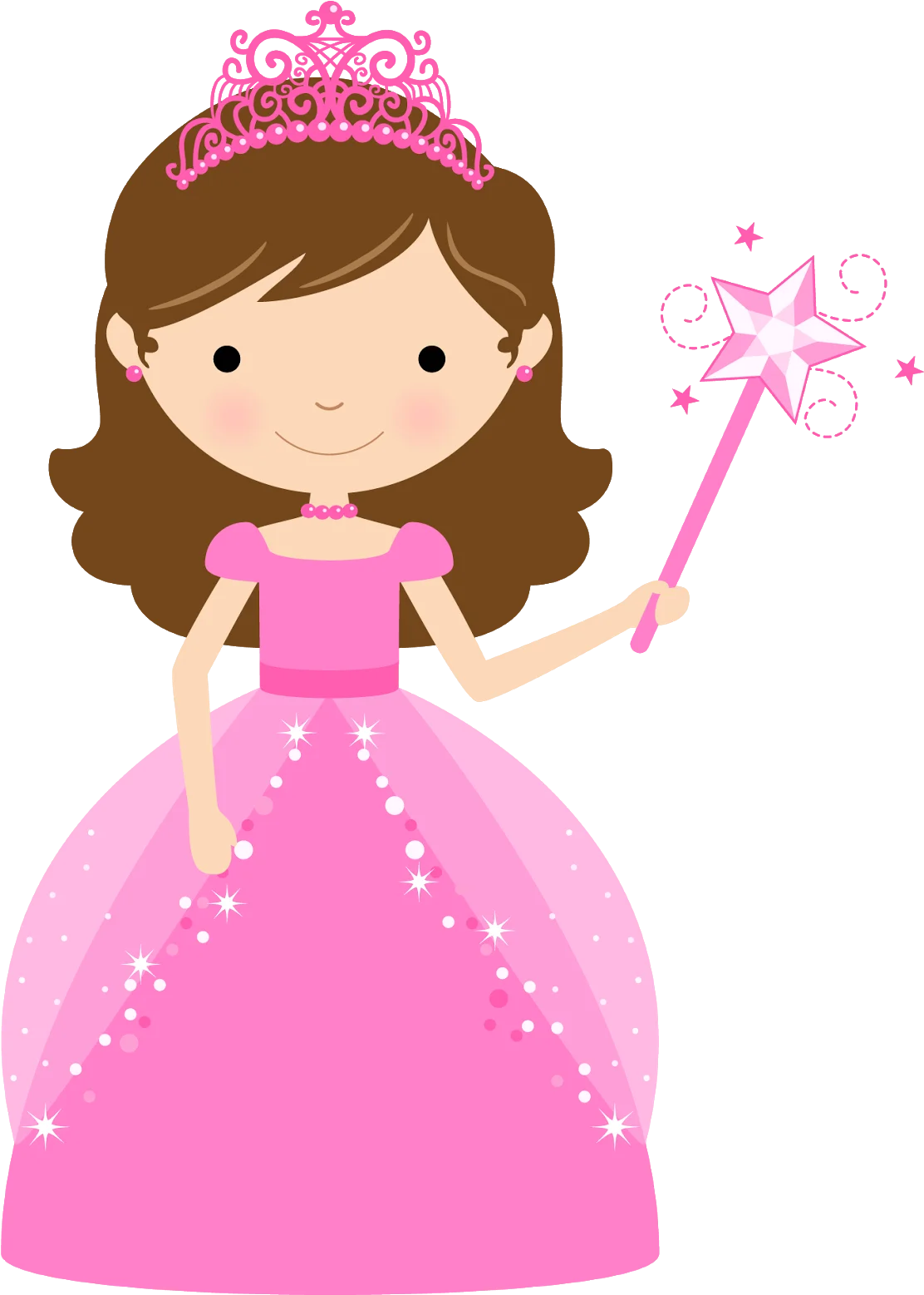 Adorable Little Princess in Pink Sparkly Dress Cartoon Clipart Design