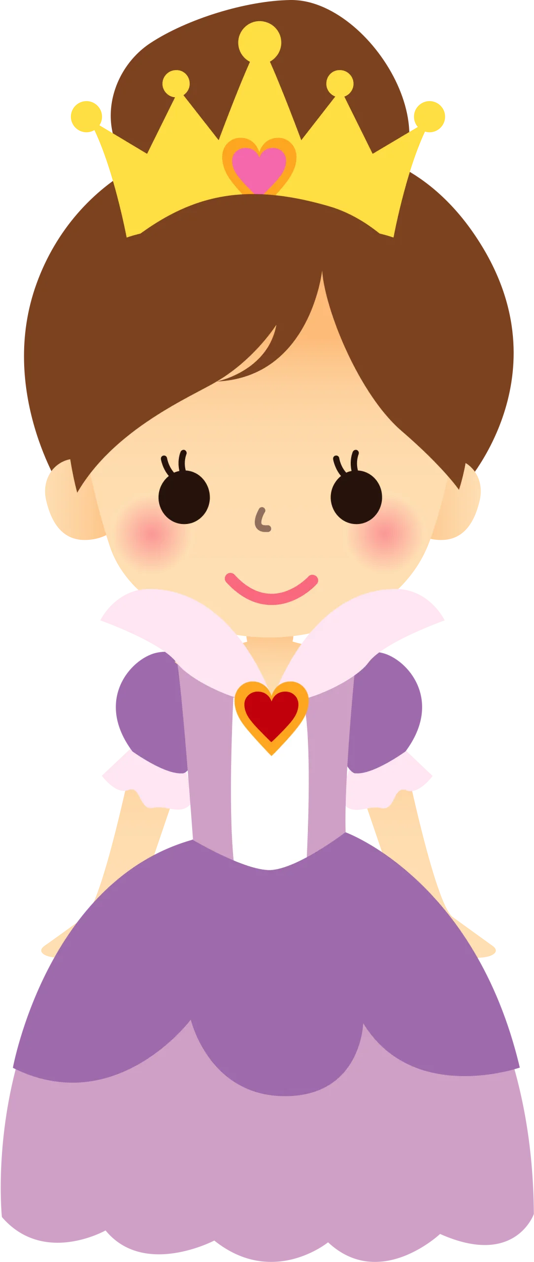 Adorable Little Princess in Purple Dress with Golden Crown Cartoon Clipart