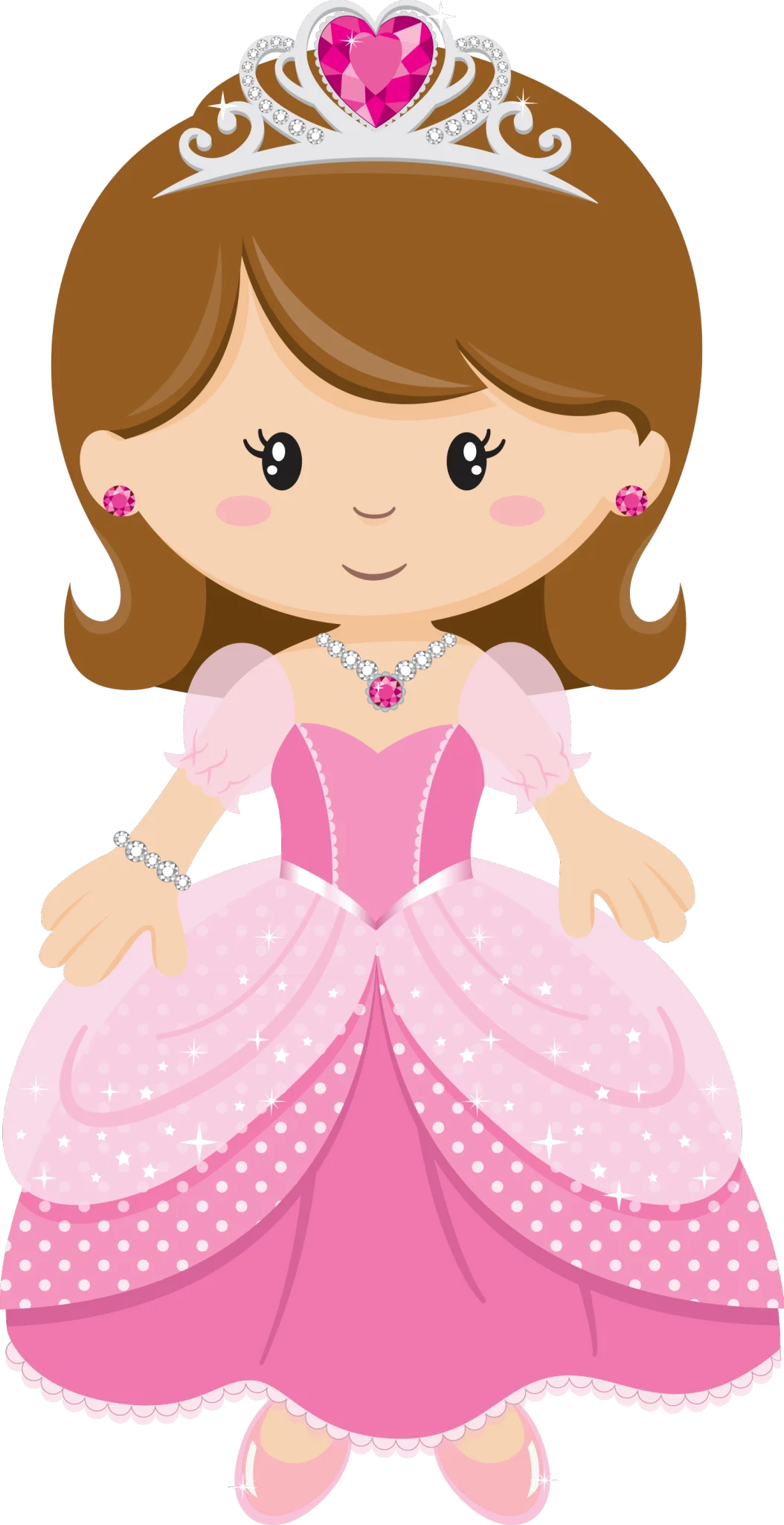 Adorable Pink Princess Clipart with Sparkling Tiara and Elegant Gown