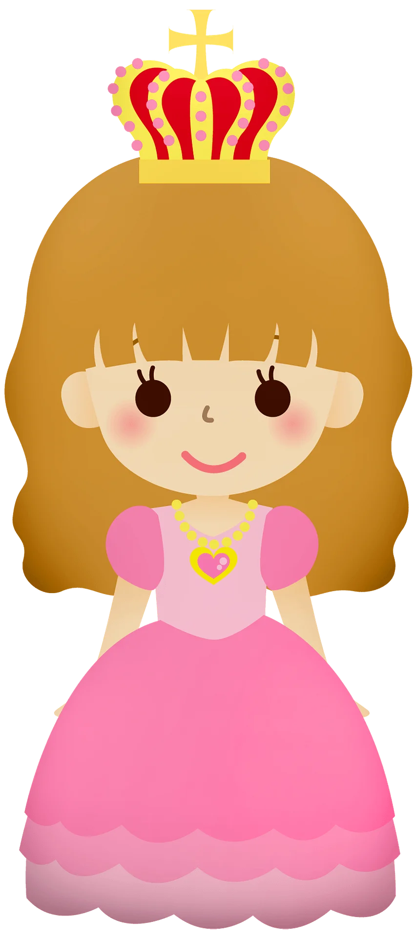 Adorable Pink Royal Princess Clipart with Golden Crown and Heart Necklace