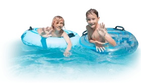 Cheerful Children Swimming on Blue Inflatable Tubes Summer Clipart