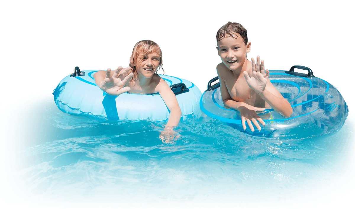 Cheerful Children Swimming on Blue Inflatable Tubes Summer Clipart