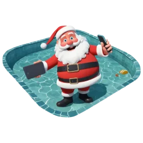 Cheerful Santa Claus Enjoying Leisure Time in Swimming Pool Clipart Design