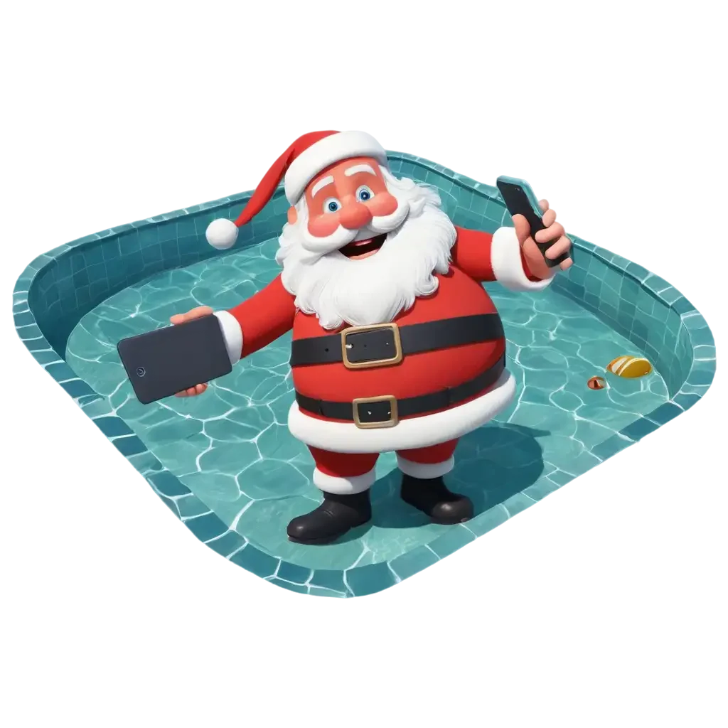 Cheerful Santa Claus Enjoying Leisure Time in Swimming Pool Clipart Design