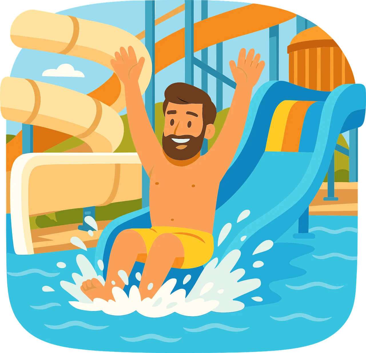 Cheerful Summer Fun Water Park Slide Clipart Adventure Illustration