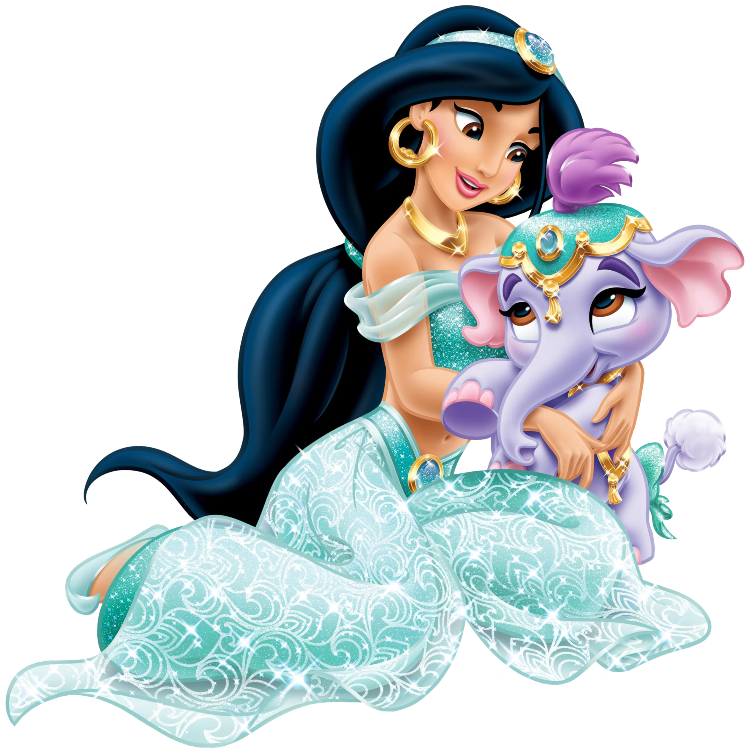 Disney Princess Jasmine with Adorable Palace Pet Magical Clipart Illustration