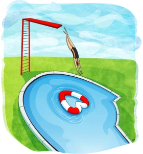 Diving into Safety: A Whimsical Swimming Pool Rescue Clipart Illustration