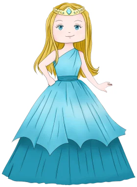Enchanting Blonde Princess in Elegant Blue Ballgown Clipart Illustration