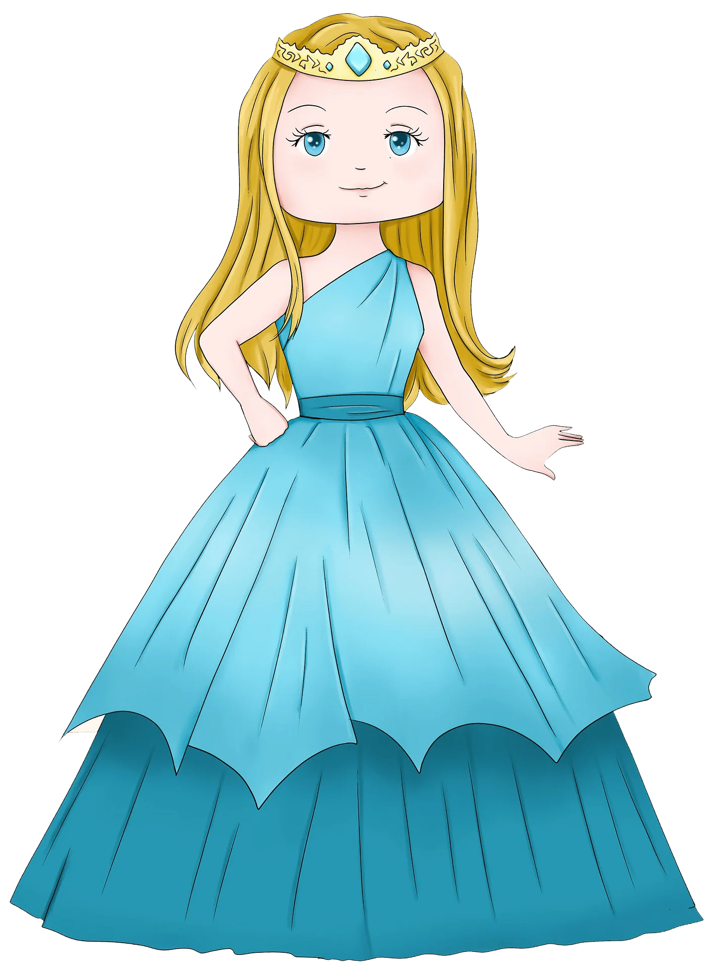 Enchanting Blonde Princess in Elegant Blue Ballgown Clipart Illustration