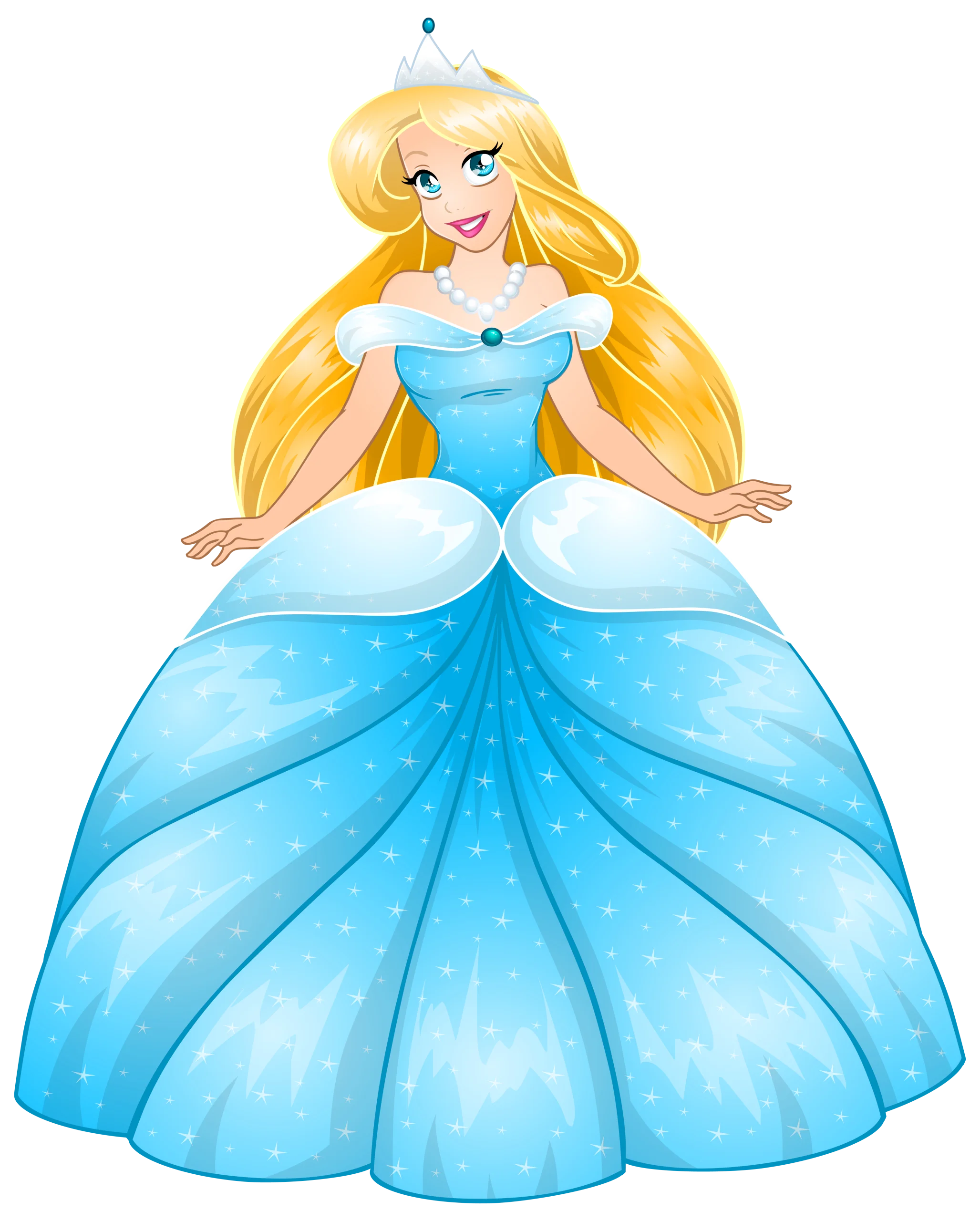 Enchanting Blonde Princess in Radiant Blue Ball Gown Fairy Tale Clipart Design