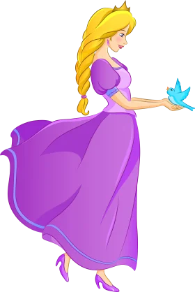 Enchanting Fairytale Princess in Purple Gown with Blue Bird Clipart Illustration