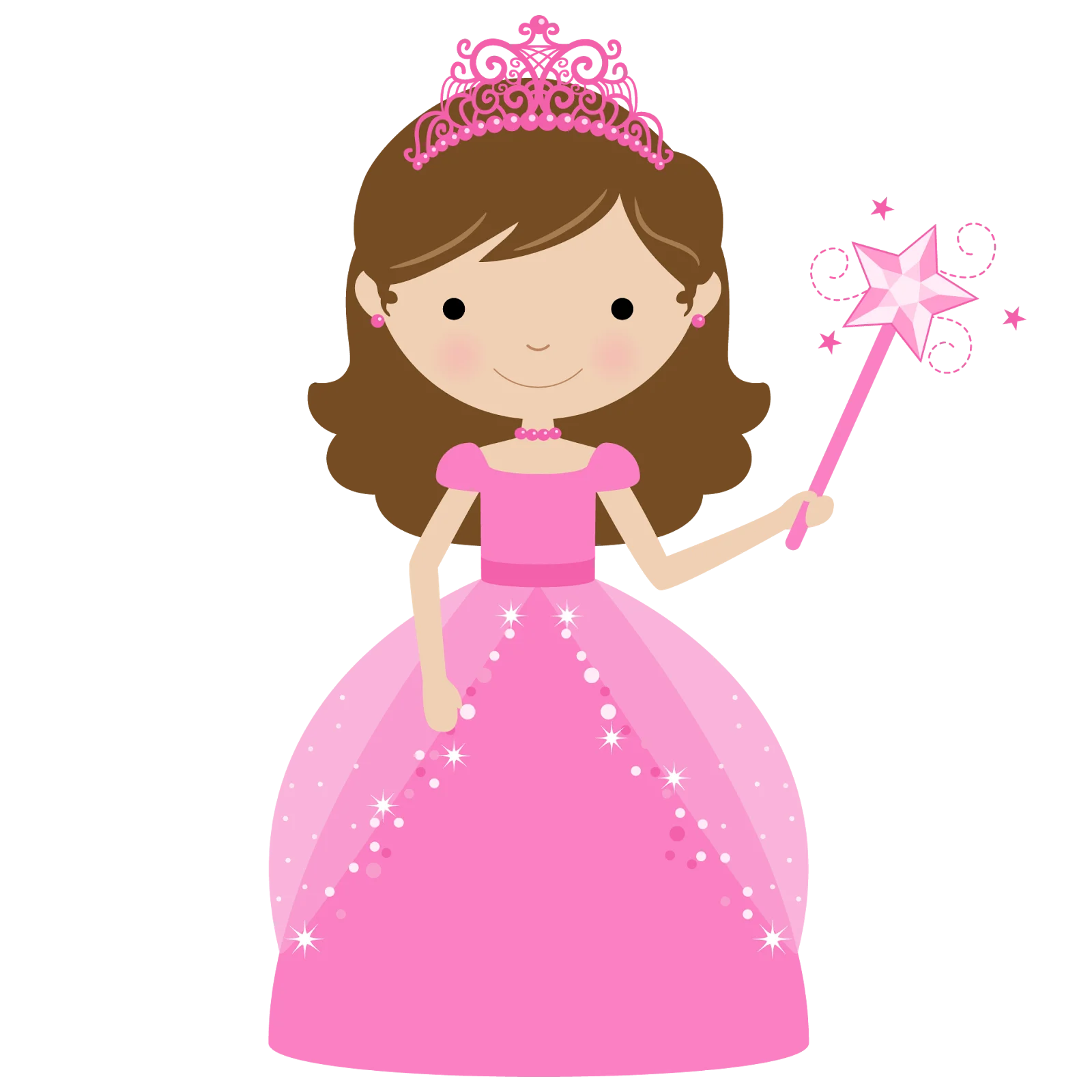 Enchanting Pink Princess Clipart with Sparkling Tiara and Magic Wand