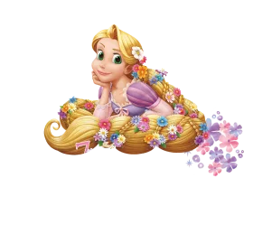 Enchanting Rapunzel Princess Clipart with Golden Locks and Floral Adornments