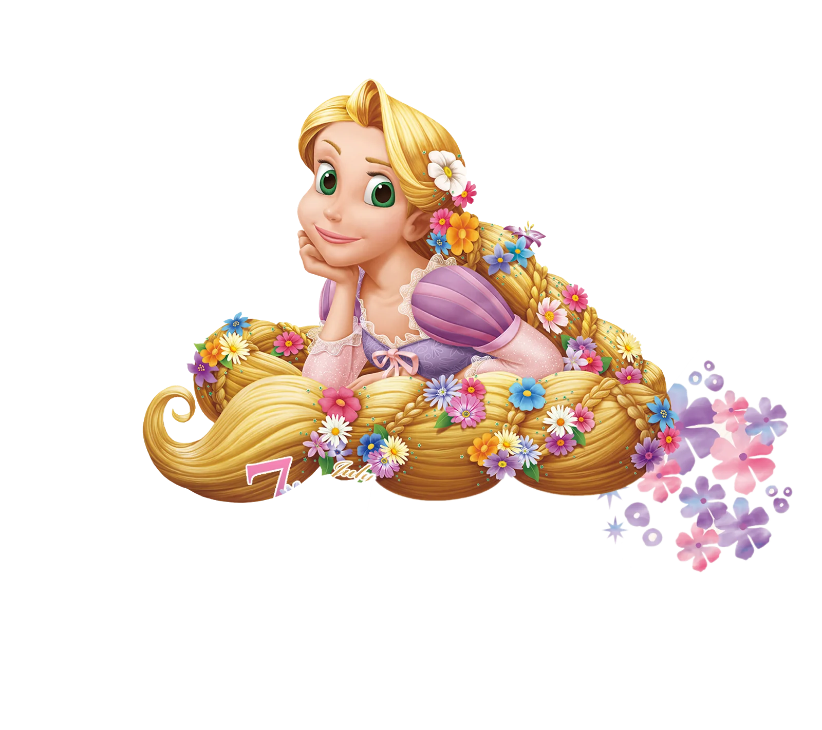 Enchanting Rapunzel Princess Clipart with Golden Locks and Floral Adornments
