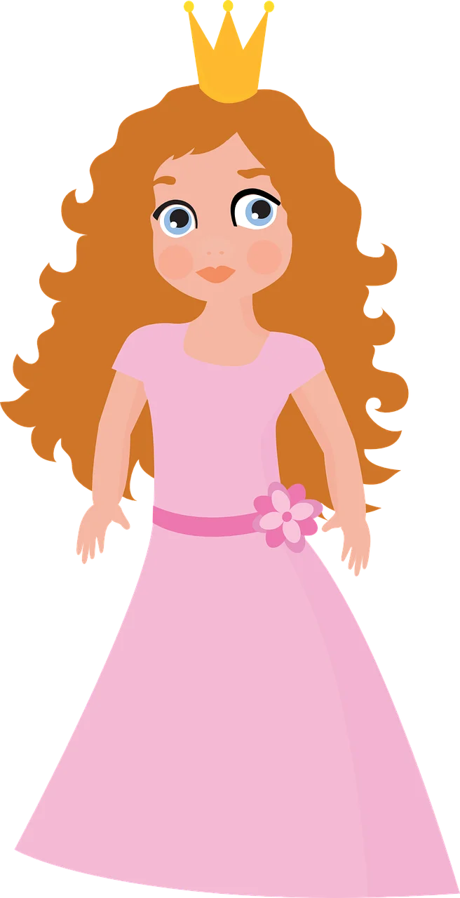 Enchanting Royal Maiden Clipart: Delightful Princess with Golden Crown